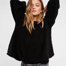 Free People Black Cuddle Up Teddy Knit Oversized Long Sleeve Sweater #Pk