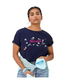 NWT Maeve Beach Embroidered Sweatshirt Tee Riviera Swimming Embroidery Small