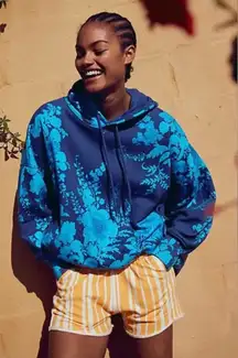 Free People Movement Sprint To The Finish Printed Hoodie Floral Blue Combo
