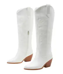 White Knee-High Western Boots