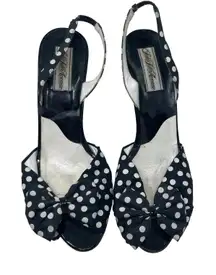 Vintage Saks Fifth Avenue black polka dot bow heels sz 7