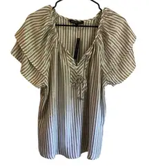 Adrienne Vittadini White Grey & Silver Striped Blouse BRAND NEW W/Tags