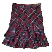 Ralph Lauren Blue Label Ruffle Plaid Skirt Women's 6 Tartan 100% Wool Preppy