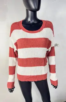 American eagle Striped Knit Sweater Coral White Oversized‎ Casual Cozy Top M