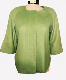 Harve Bernard Elements Petite Small Green‎ Soft Fleece Jacket Blazer Hidden Zip