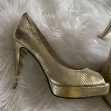 Michael Kors gold heels high heels stiletto size 6 but fits like 6.5