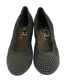 *AGL Blakely Ballet Flats Womens 39.5 Grey Studded Metallic Slip On Quiet Luxury