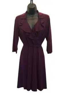 Sandra Darren  3/4 Sleeve Ruffle Collared Purple Dress - size 8P