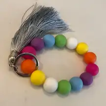 Fringe beaded nwt rainbow wrist keychain purse charm