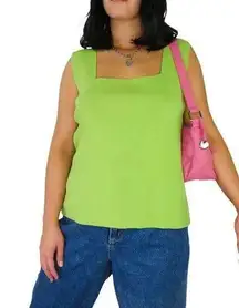 90s Vintage Madison Studio Lime Green Square Neck Boxy Sleeveless Blouse XL