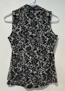 Style & Co Black Lace Print Sleeveless Top – Size M