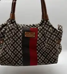 Kate Spade Brown/Cream/Scarlet Canvas, Leather Hobo‎ Bag