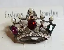 Majestic Vintage Multi Color Crystals Crown Art Deco Gently Worn Pin Brooch