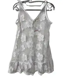 MIKEN SWIM Mesh Lace Ruffle Crochet White Swim Tank Dress Coverup NWT XS