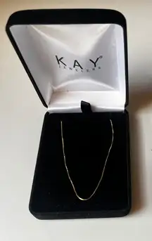 14K Solid Yellow Gold Fine Box Chain Necklace 15.75" Kay Jewelers Gift