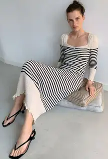 Zara | Striped Knit Dress with Scalloped Hem | Sz XS
