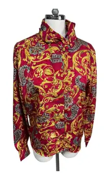 Baroque Paisley Satin‎ Blouse Gold Vintage Notations Petite 6 Whimsigoth Retro