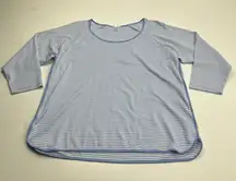 Lake Pajama Blue White Stripe Long Sleeve Pima Cotton Shirt Top Women's Size XXL