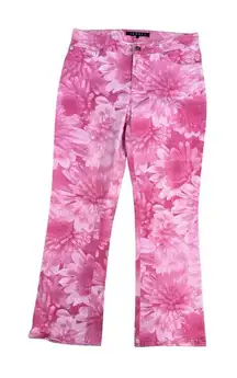 Theory Pink Floral Print Jeans Women’s Size 2 Flared Bootcut Ankle Length Cotton