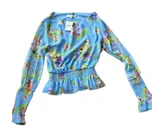 Wayf Women's xs Floral Off-Shoulder‎ Long Sleeve Blouse Spring Casual