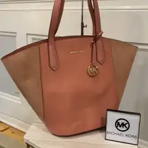 Michael Kors  Oversized Portia Sunset Rose Leather and Suede Tote Bag Rare