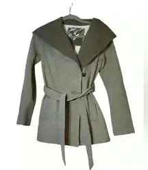 Sebby Tan & Brown Hooded Knit Belted Jacket Size Small Warm | Cozy | Fall