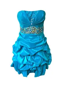 TEAL AQUA BLUE‎ MERMAID RHINESTONE RUCHED STRAPLESS PARTY MINI DRESS LARGE EUC
