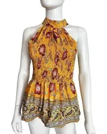 Rachel Zoe Women’s Size M Yellow Floral Peplum Halter Top NWT