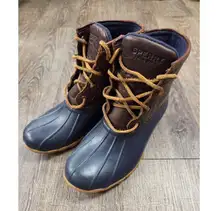 Sperry Saltwater 5.5M Brown Leather and Navy Duck Rain Winter Boots STS91175
