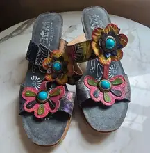 L'Artiste by Spring Step Bari Tooled Leather Floral Boho Slide Sandals