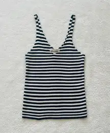 Cotton Emporium Black and White Striped Ribbed Knit Tank Top