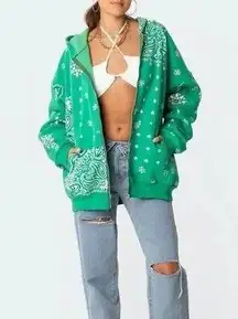 Editked Green Bandana Zip Up Sweatshirt