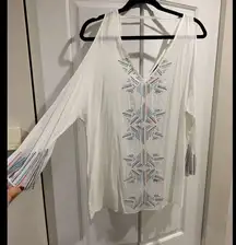 Love Stitch white cold shoulder top