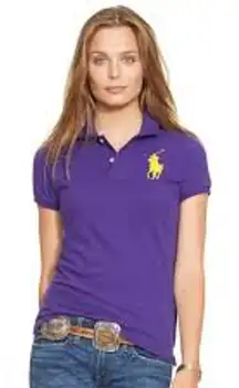 RALPH LAUREN Big Logo Polo Shirt Tee Top Purple PREPPY Size Medium M Gold Cotton