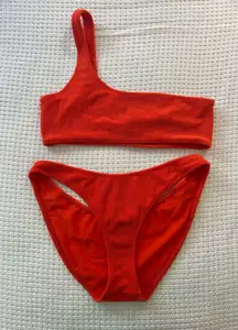Orange Terry Cloth Triangl Bikini Set