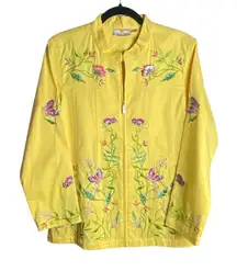 Quacker Factory Size Medium Yellow Full Zip Jacket Embroidered Butterflies