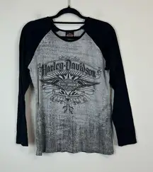 Harley Davidson | Gray Acid Wash Baseball Tee Long Sleeve Size XL Women's