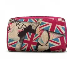 Pink Union Jack Graphic Zip Around Wallet with Card Slots‎ & Coin Pouch