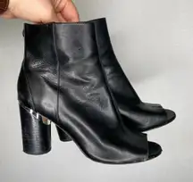 DKNY | Leather Black‎ Bootie Heel Toe Peek 8