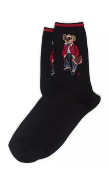 NWT  Polo Bear Plaid Bear Cotton-Blend Crew Socks