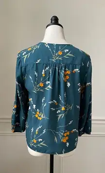 Collective Concept Stitch Fix Open Front Knotted Green Floral Blouse M Petite