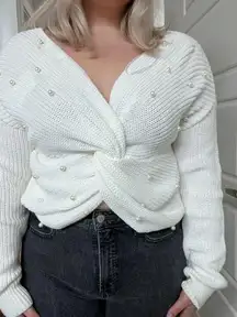 Jessica Simpson Knit Sweater Twist Knot Back Pearl Embellishments