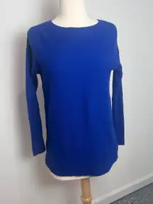 Blue 100% Extra Fine Merino Wool Ribbed Long Sleeve Sweater