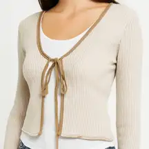 Hansen and Gretel Ribbed Tie Front Neutral Cardigan Top Size Small $229