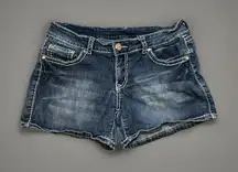 Denim Couture Denim‎ Shorts Embellished Pockets Rhinestone Sequin Dark Wash