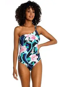 La Blanca NEW Women's Nightfall Blooms One Shoulder One Piece Size 4 Swimwear