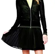 Nanette Lepore Black Mesh & Neon Pleated Mini Skirt