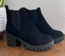 Black Chunky Heel Ankle Boots with Lug Sole