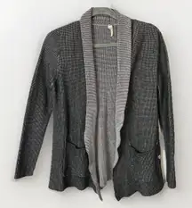Margaret O'Leary Open Front Cardigan Textured Cotton Large Gray Black Pockets