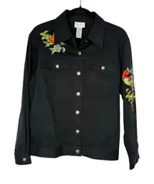 Yi Lin Black Embroidered Jacket Women’s Small Floral Bird Western Boho Tropical